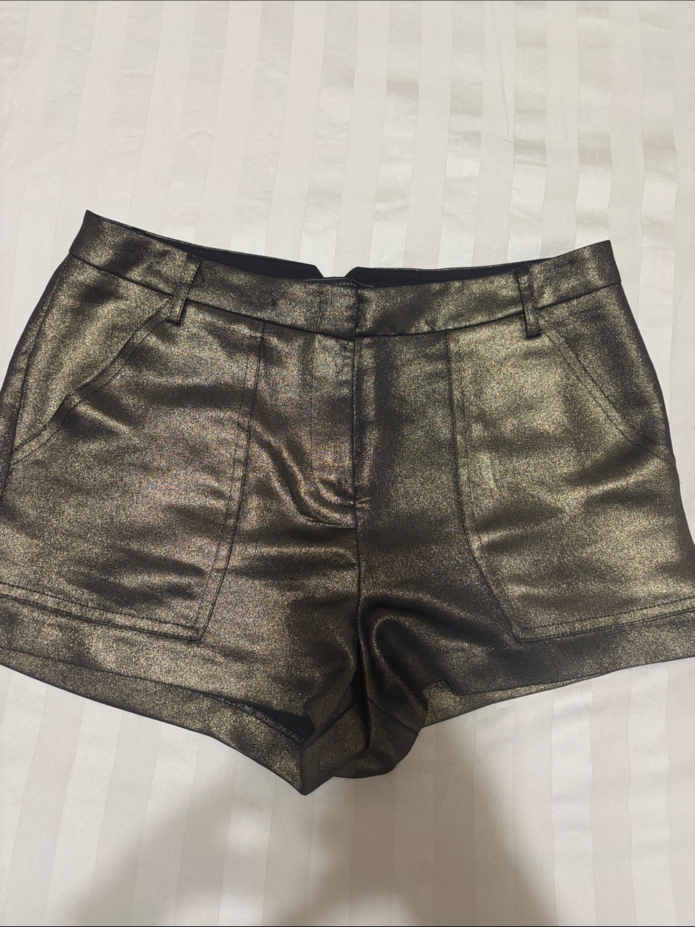 BCBGMaxAzria Metallic Bronze High-Waist Shorts